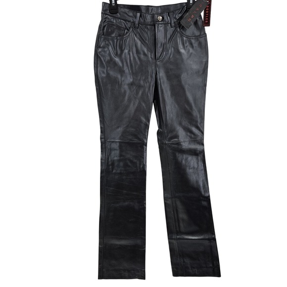 Ralph Lauren Bootleg Pants Womens 2 Black 100% Leather...